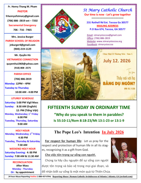 Jul 12, 2026 - Fifteenth Sunday of Ordinary Time