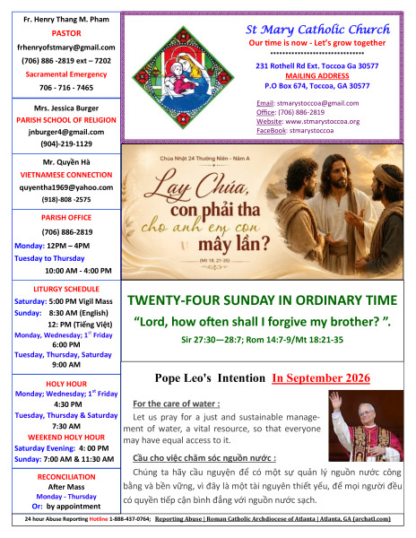 Sep 13, 2026 - Twenty Fourth Sunday of Ordinary Time