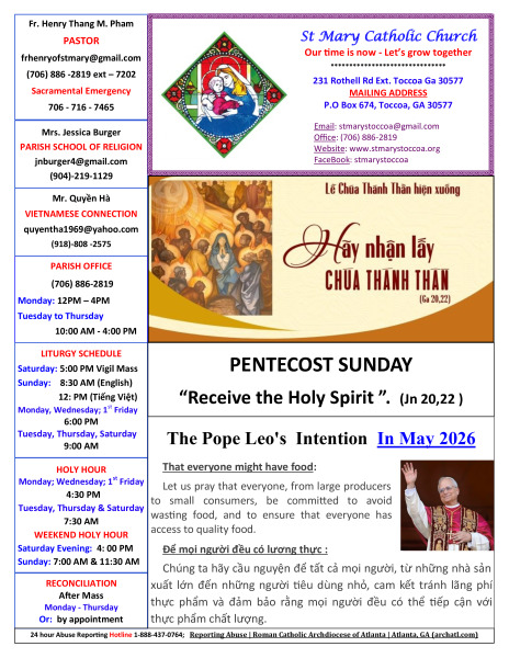 May 24, 2026 - Pentecost Sunday