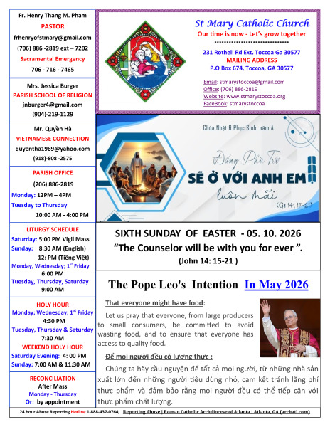 May 10, 2026 - Sixth Sunday of Easter